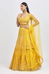 Meenagurnam_Yellow Net Sequins, Mirrors Round Neck And Embroidered Lehenga Set _at_Aza_Fashions