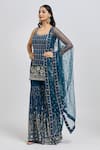 Meenagurnam_Blue Kurta And Sharara Georgette Embroidery Sequins Scoop Neck Set _at_Aza_Fashions