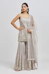 Buy_MeenaGurnam_Grey Kurta And Sharara Georgette Embroidery Sequins Scoop Neck Floral Set _at_Aza_Fashions