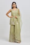 Buy_MeenaGurnam_Green Kurta And Sharara Georgette Embroidery Sequins Scoop Neck Floret Set _at_Aza_Fashions