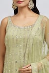 Buy_MeenaGurnam_Green Kurta And Sharara Georgette Embroidery Sequins Scoop Neck Floret Set 