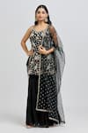 Buy_Meenagurnam_Black Kurta And Sharara Georgette Embroidery Sequin Tear Floral Blossom Set _at_Aza_Fashions