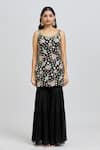 Meenagurnam_Black Kurta And Sharara Georgette Embroidery Sequin Tear Floral Blossom Set _Online_at_Aza_Fashions