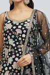 Buy_Meenagurnam_Black Kurta And Sharara Georgette Embroidery Sequin Tear Floral Blossom Set _Online_at_Aza_Fashions
