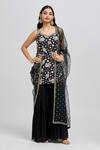 Meenagurnam_Black Kurta And Sharara Georgette Embroidery Sequin Tear Floral Blossom Set _at_Aza_Fashions