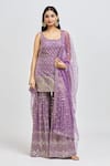 Buy_Meenagurnam_Purple Kurta And Sharara Georgette Embroidery Sequins Scoop Quatrefoil Set _at_Aza_Fashions