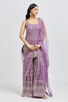 Meenagurnam_Purple Kurta And Sharara Georgette Embroidery Sequins Scoop Quatrefoil Set _at_Aza_Fashions