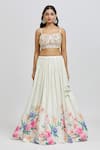 Buy_MeenaGurnam_Ivory Blouse And Dupatta Net Print Floral Sweetheart Neck Blossom Lehenga Set _Online_at_Aza_Fashions