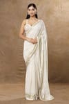 Buy_MeenaGurnam_Ivory Saree Georgette Embroidery Chikankari Sweetheart Neck Work With Blouse _at_Aza_Fashions