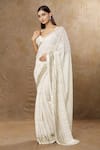 Shop_MeenaGurnam_Ivory Saree Georgette Embroidery Chikankari Sweetheart Neck Work With Blouse _Online_at_Aza_Fashions