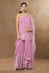 Buy_MeenaGurnam_Pink Kurta And Sharara Georgette Embroidery Sequins Scoop Neck Floral Work Set _at_Aza_Fashions