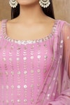 MeenaGurnam_Pink Kurta And Sharara Georgette Embroidery Sequins Scoop Neck Floral Work Set _Online_at_Aza_Fashions