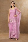 MeenaGurnam_Pink Kurta And Sharara Georgette Embroidery Sequins Scoop Neck Floral Work Set _at_Aza_Fashions