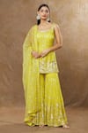 Buy_MeenaGurnam_Yellow Kurta And Sharara Georgette Embroidery Miniature Floral Work Set _at_Aza_Fashions