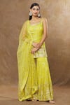 MeenaGurnam_Yellow Kurta And Sharara Georgette Embroidery Miniature Floral Work Set _at_Aza_Fashions