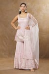 Buy_MeenaGurnam_Pink Kurta And Sharara Georgette Embroidery Sequins Miniature Flower Work Set _at_Aza_Fashions