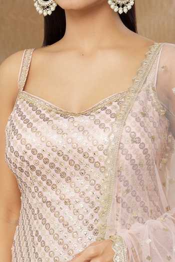 Shop_Meenagurnam_Pink Kurta And Sharara Georgette Embroidery Sequins Sweetheart & Sitara Set _Online_at_Aza_Fashions