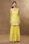 Meenagurnam Yellow Kurta And Sharara Georgette Embroidery Sequins Quatrefoil Zari Set Online at Aza Fashions Meenagurnam_Yellow Kurta And Sharara Georgette Embroidery Sequins Quatrefoil Zari Set _Online_at_Aza_Fashions