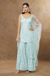 Buy_MeenaGurnam_Blue Georgette Embroidery Sequins V Neck Tonal Work Kurta Sharara Set _at_Aza_Fashions