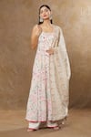 MeenaGurnam_Ivory Anarkali And Dupatta Georgette Embroidery Floral & Bird Palazzo Set _at_Aza_Fashions