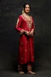 Shop_Anantaa by Roohi_Red Silk Chanderi Embroidery Zardozi Blunt V Neck Kurta And Pant Set_Online_at_Aza_Fashions