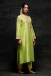 Buy_Anantaa by Roohi_Green Silk Chanderi Embroidery Zardozi Blunt V Neck Work Kurta And Pant Set_Online_at_Aza_Fashions