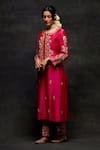 Buy_Anantaa by Roohi_Fuchsia Silk Chanderi Embroidery Zardozi Round Flower Kurta And Pant Set _Online_at_Aza_Fashions