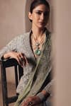 Buy_JAYANTI REDDY_Grey Banaras Silk Embroidered Zardozi Mandarin Saree Jacket Set _Online_at_Aza_Fashions