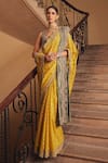 Buy_JAYANTI REDDY_Yellow Banaras Silk Embroidered Scalloped Border Saree With Blouse _at_Aza_Fashions
