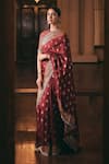 Buy_JAYANTI REDDY_Maroon Banaras Silk Embroidered Floral Pattern Saree With Blouse _at_Aza_Fashions