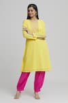 Buy_Khwaab by Sanjana Lakhani_Yellow Mul Cotton Embroidered Thread Placed Mirrorwork Kurta With Salwar Pant _Online_at_Aza_Fashions