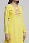 Shop_Khwaab by Sanjana Lakhani_Yellow Mul Cotton Embroidered Thread Placed Mirrorwork Kurta With Salwar Pant _Online_at_Aza_Fashions