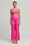 Samyukta Singhania_Pink Cape Organza Embellished Sequin Blouse Round Crystal Pant Set _at_Aza_Fashions