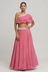 Buy_Khwaab by Sanjana Lakhani_Coral Organza Embellished Sequin One Shoulder Lehenga With Blouse_at_Aza_Fashions