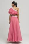 Shop_Khwaab by Sanjana Lakhani_Coral Organza Embellished Sequin One Shoulder Lehenga With Blouse_at_Aza_Fashions