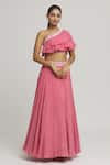 Shop_Khwaab by Sanjana Lakhani_Coral Organza Embellished Sequin One Shoulder Lehenga With Blouse_Online_at_Aza_Fashions