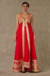 Buy_Masaba_Red Cotton Silk Embroidery Haath Phool Pattern Front Slit Anarkali Palazzo Set_at_Aza_Fashions