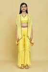 Khwaab by Sanjana Lakhani_Yellow Blouse And Pant Satin Georgette Plain Sequin Embellished Border Set _Online_at_Aza_Fashions