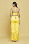 Khwaab by Sanjana Lakhani_Yellow Blouse And Pant Satin Georgette Plain Sequin Embellished Border Set _at_Aza_Fashions