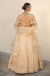 Neha Khullar_Beige Net Woven Geometric Patterns Sweetheart Neck Bridal Lehenga Set _Online_at_Aza_Fashions