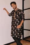 Buy_Masaba_Black Raw Silk Periwinkle Foil Print Kurta 