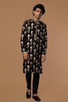 Shop_Masaba_Black Raw Silk Periwinkle Foil Print Kurta 