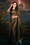 Buy_Masaba_Black Saree - Tissue Foil Print With Unstitched Blouse Piece _at_Aza_Fashions