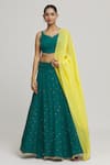 Buy_Samyukta Singhania_Green Organza Embellished Sequin V-neck Scatter Lehenga Set _at_Aza_Fashions