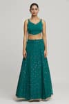 Samyukta Singhania_Green Organza Embellished Sequin V-neck Scatter Lehenga Set _Online_at_Aza_Fashions