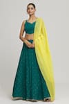 Shop_Samyukta Singhania_Green Organza Embellished Sequin V-neck Scatter Lehenga Set _Online_at_Aza_Fashions