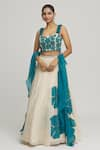 Buy_Samyukta Singhania_Off White Organza Embellished Applique Square Floral Lehenga Set _at_Aza_Fashions