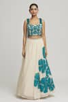 Samyukta Singhania_Off White Organza Embellished Applique Square Floral Lehenga Set _Online_at_Aza_Fashions