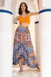 Buy_Bhanuni By Jyoti_Blue Viscose Printed Floral Allaire Asymmetric Maxi Skirt _at_Aza_Fashions