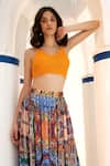 Buy_Bhanuni By Jyoti_Blue Viscose Printed Floral Allaire Asymmetric Maxi Skirt _Online_at_Aza_Fashions